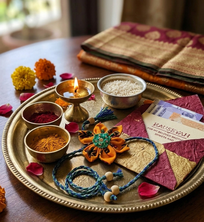 Handmade Textile Rakhi | Rivaaz Traditional Rakhi – Rakhi on Brown Living™. SKU: KR09. Img 1.