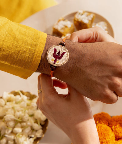 Handmade Traditional Raksha Bandhan Trishul Rakhi – Rakhi on Brown Living™. SKU: GUL-08. Img 2.