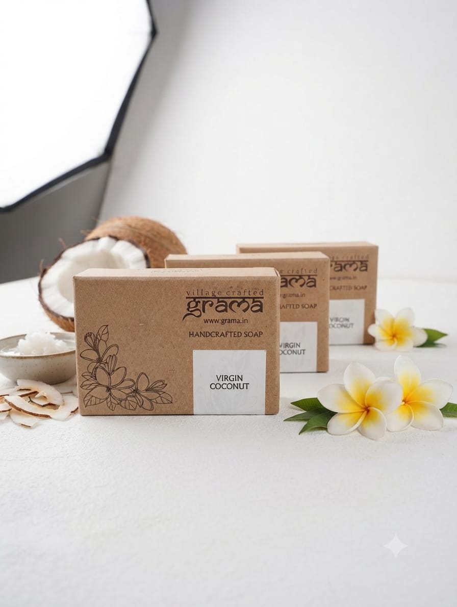 Handmade Virgin Coconut Oil Soap , 125g | Pack of 2 & 3,(Hot Process ) – Body Soap on Brown Living™. SKU: gramaorigin3. Img 9.