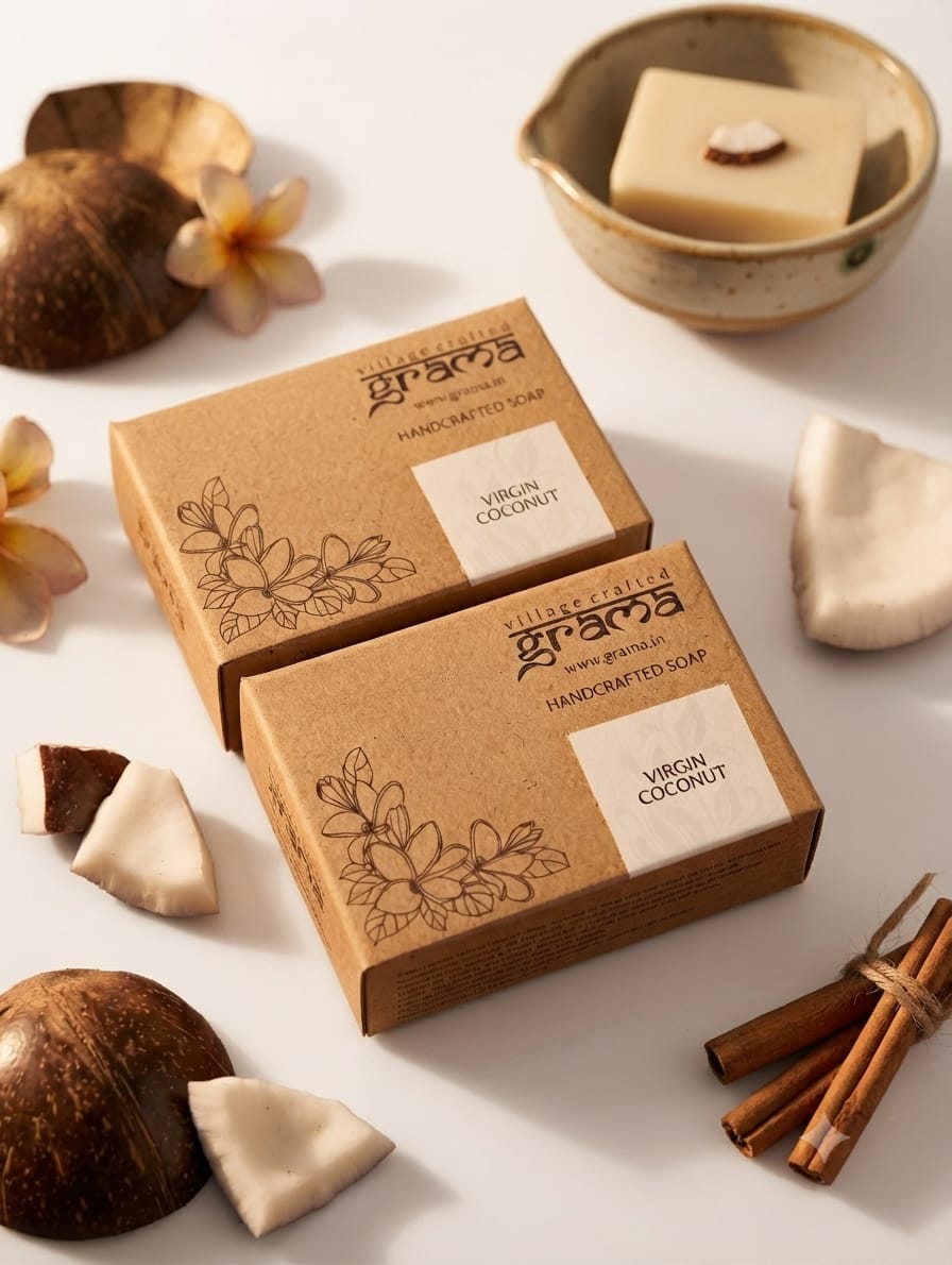 Handmade Virgin Coconut Oil Soap , 125g | Pack of 2 & 3,(Hot Process ) – Body Soap on Brown Living™. SKU: gramaorigin3. Img 10.