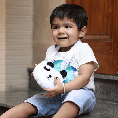 Handmade White Panda Crochet Bag – Kids Bags on Brown Living™. SKU: SARKID01. Img 2.