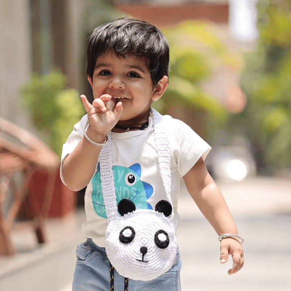 Handmade White Panda Crochet Bag – Kids Bags on Brown Living™. SKU: SARKID01. Img 5.