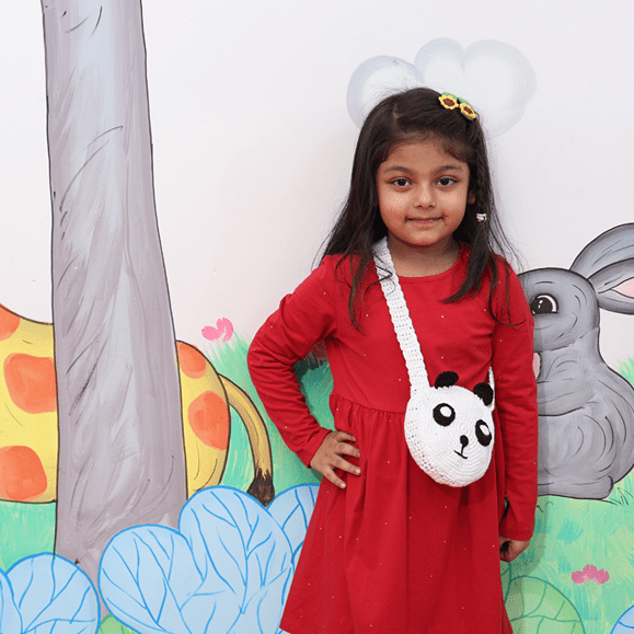 Handmade White Panda Crochet Bag – Kids Bags on Brown Living™. SKU: SARKID01. Img 1.