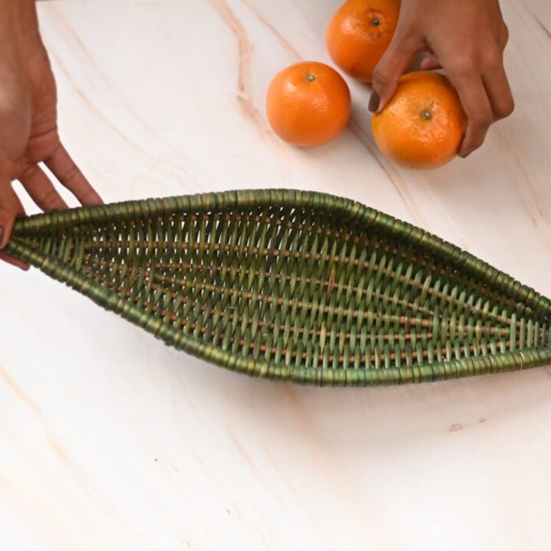 Handmade Wicker Shikara Bowl - Green | Verified Sustainable Trays & Platters on Brown Living™