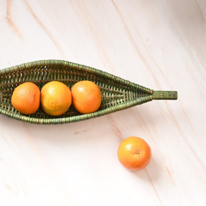 Handmade Wicker Shikara Bowl - Green | Verified Sustainable by Brown Living™