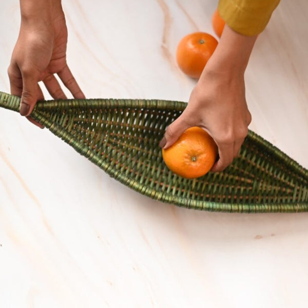 Handmade Wicker Shikara Bowl - Green | Verified Sustainable Trays & Platters on Brown Living™