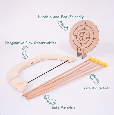 Handmade Wooden Bow & Arrow Set – Pom - Pom Arrows for Kids – Learning & Educational Toys on Brown Living™. SKU: archery. Img 5.