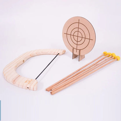 Handmade Wooden Bow & Arrow Set – Pom - Pom Arrows for Kids – Learning & Educational Toys on Brown Living™. SKU: archery. Img 1.