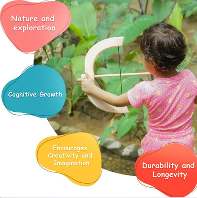 Handmade Wooden Bow & Arrow Set – Pom - Pom Arrows for Kids – Learning & Educational Toys on Brown Living™. SKU: archery. Img 2.