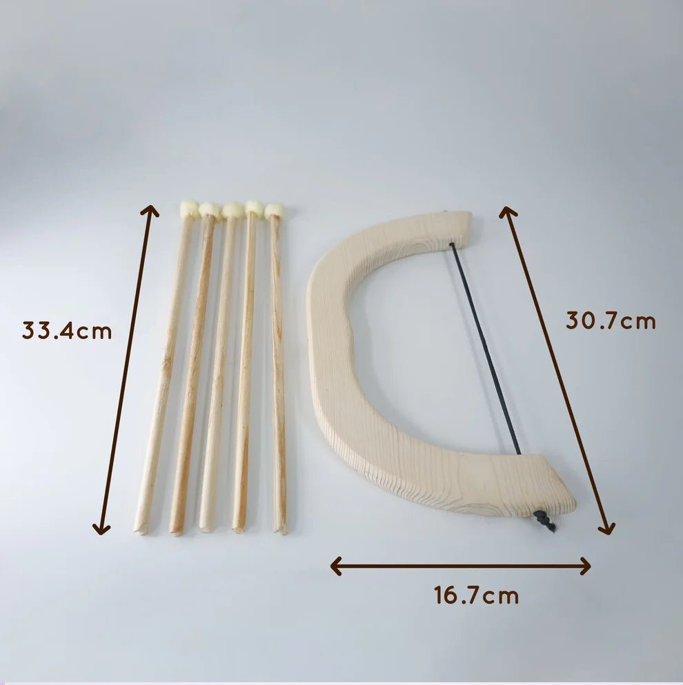 Handmade Wooden Bow & Arrow Set – Pom - Pom Arrows for Kids – Learning & Educational Toys on Brown Living™. SKU: archery. Img 6.