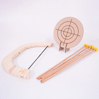 Handmade Wooden Bow & Arrow Set – Pom - Pom Arrows for Kids – Learning & Educational Toys on Brown Living™. SKU: archery. Img 4.