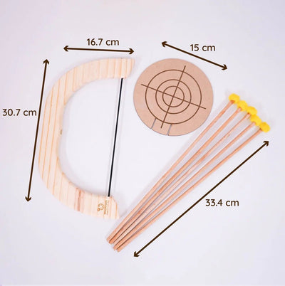 Handmade Wooden Bow & Arrow Set – Pom - Pom Arrows for Kids – Learning & Educational Toys on Brown Living™. SKU: archery. Img 3.