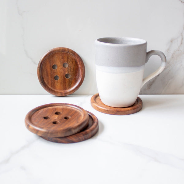 Handmade Wooden Button Coasters (Set of 4) | Verified Sustainable by Brown Living™