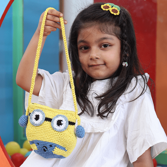 Handmade Yellow Minion Crochet Bag – Kids Bags on Brown Living™. SKU: SARKID03. Img 4.