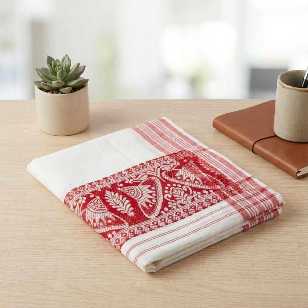 Handwoven Assamese Cotton Gamcha Traditional Multi - Purpose Cloth – Towel on Brown Living™. SKU: DOS-HL-GAMCHA-01. Img 1.