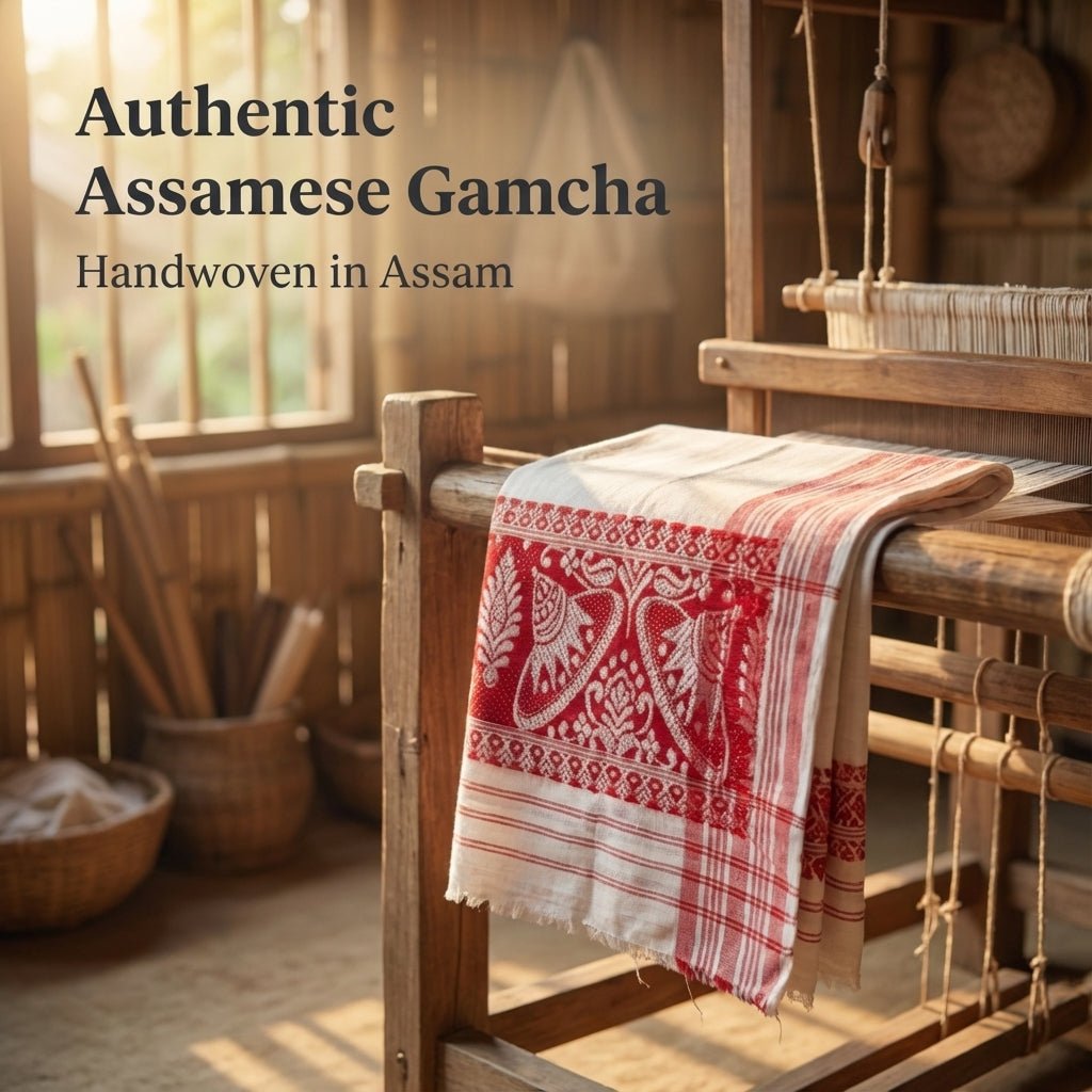 Handwoven Assamese Cotton Gamcha Traditional Multi - Purpose Cloth – Towel on Brown Living™. SKU: DOS-HL-GAMCHA-01. Img 2.