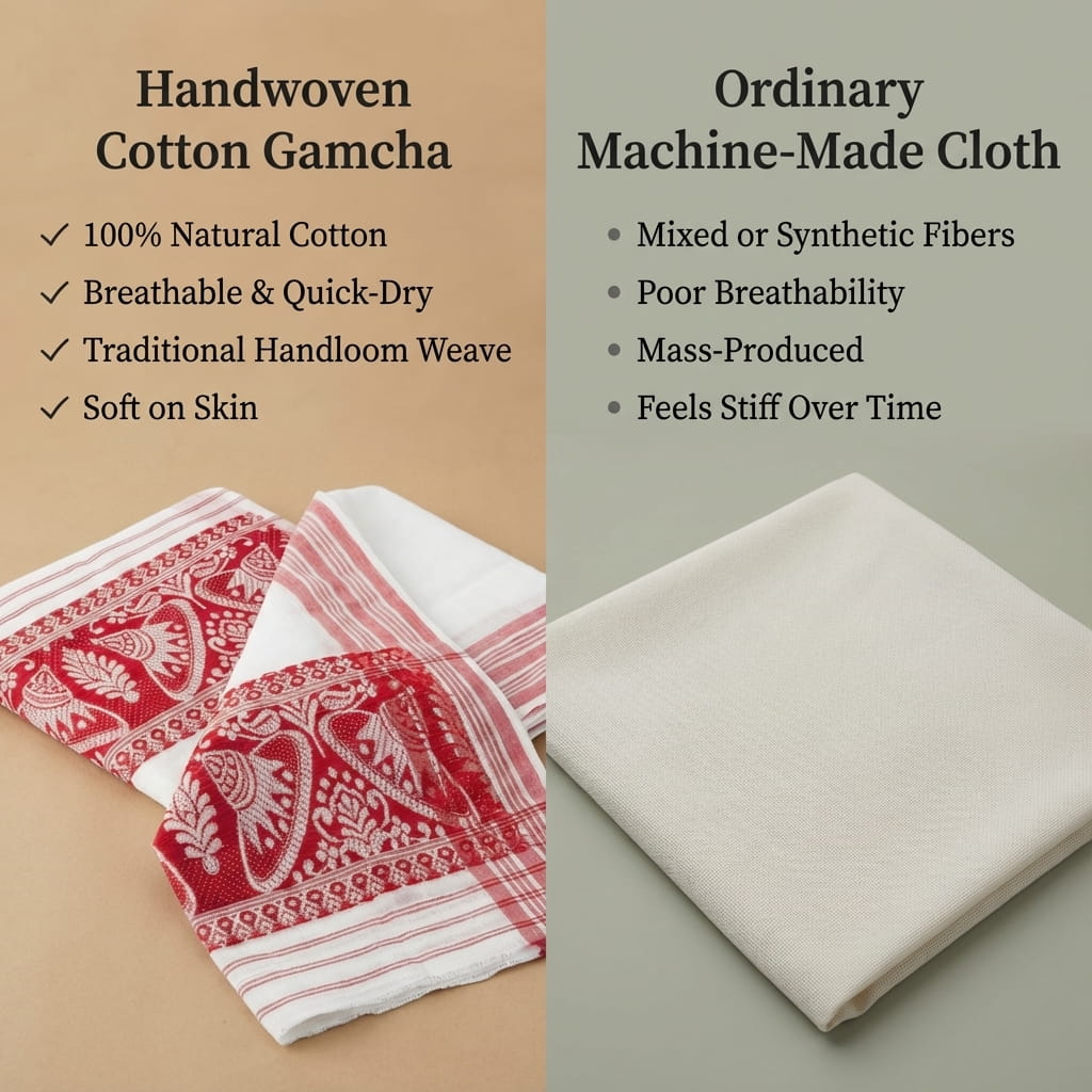 Handwoven Assamese Cotton Gamcha Traditional Multi - Purpose Cloth – Towel on Brown Living™. SKU: DOS-HL-GAMCHA-01. Img 5.