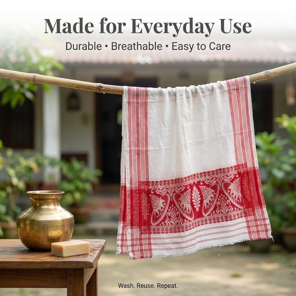 Handwoven Assamese Cotton Gamcha Traditional Multi - Purpose Cloth – Towel on Brown Living™. SKU: DOS-HL-GAMCHA-01. Img 3.