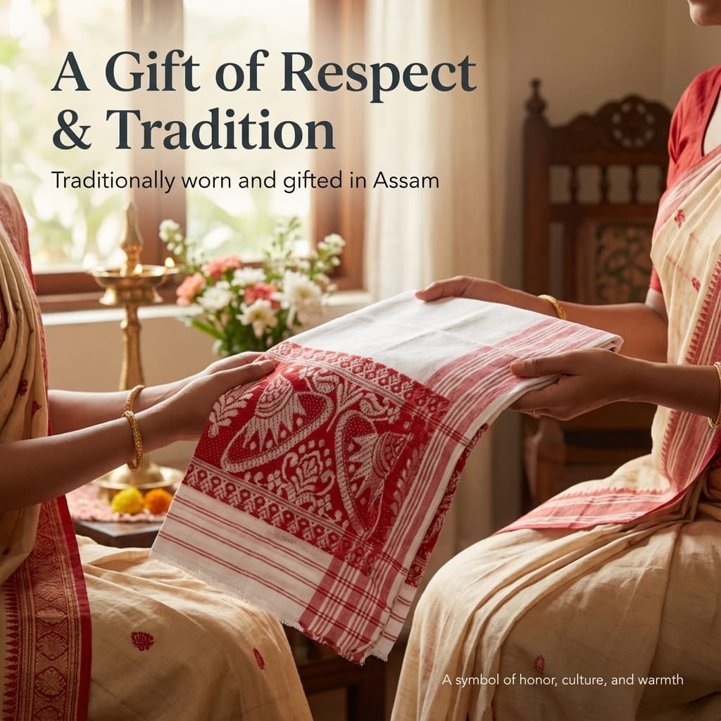 Handwoven Assamese Cotton Gamcha Traditional Multi - Purpose Cloth – Towel on Brown Living™. SKU: DOS-HL-GAMCHA-01. Img 7.