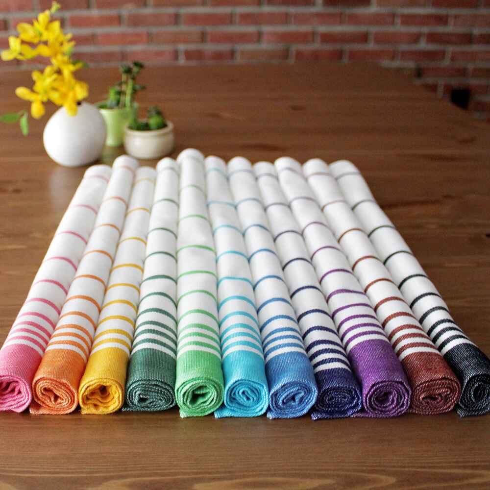 Handwoven Asymmetric Stripe Cotton Napkin for Everyday Use – Kitchen Linens on Brown Living™. SKU: NAASPK11. Img 1.