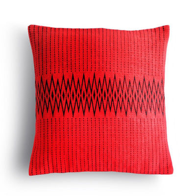 Handwoven Cotton Andean Red And Black Tribal Cushion Cover – Covers & Inserts on Brown Living™. SKU: UD00000107. Img 1.