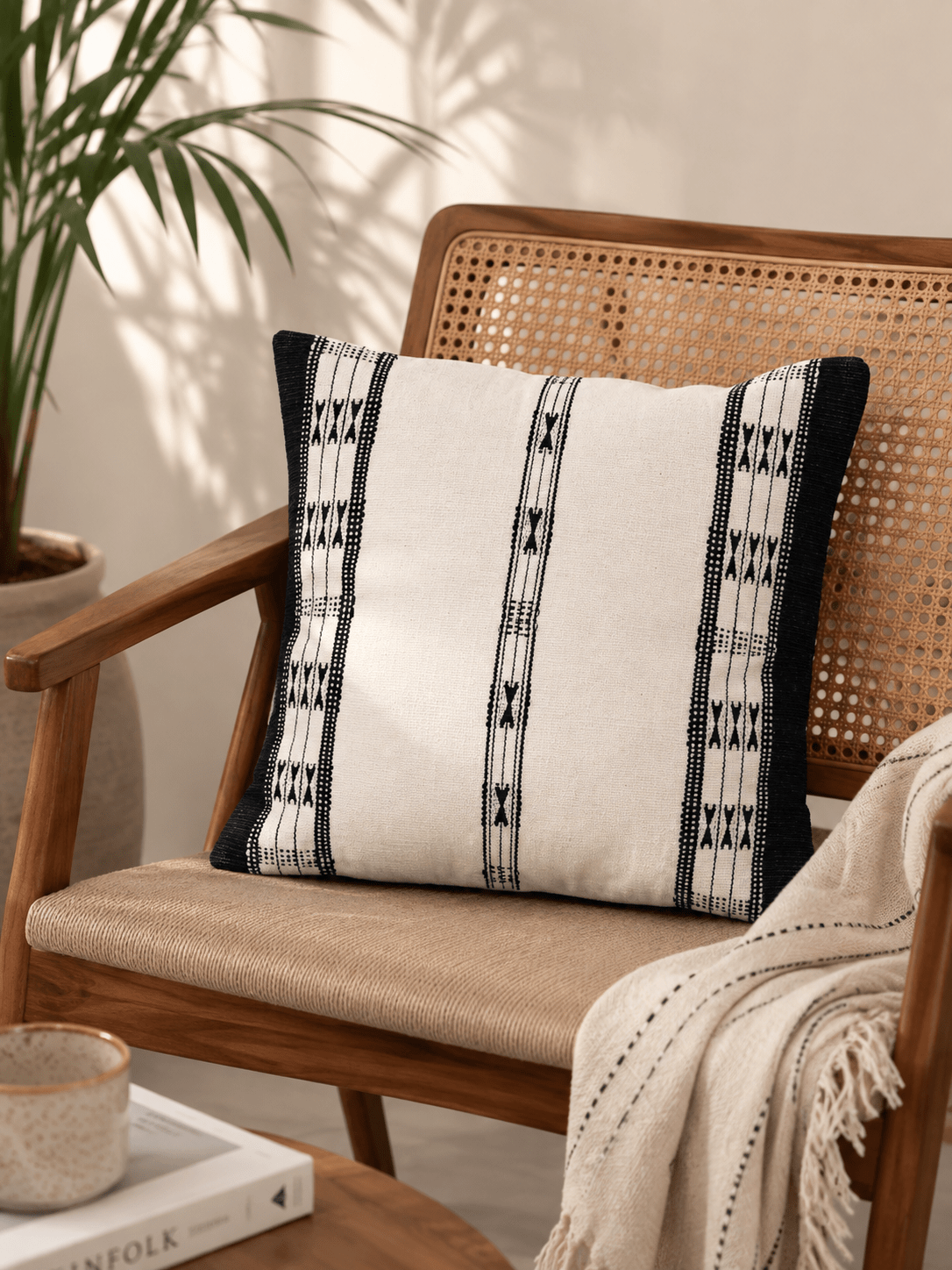 Handwoven Cotton Khonoma Black And White Tribal Cushion Cover – Covers & Inserts on Brown Living™. SKU: UD00000111. Img 1.