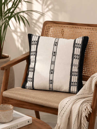 Handwoven Cotton Khonoma Black And White Tribal Cushion Cover – Covers & Inserts on Brown Living™. SKU: UD00000111. Img 1.