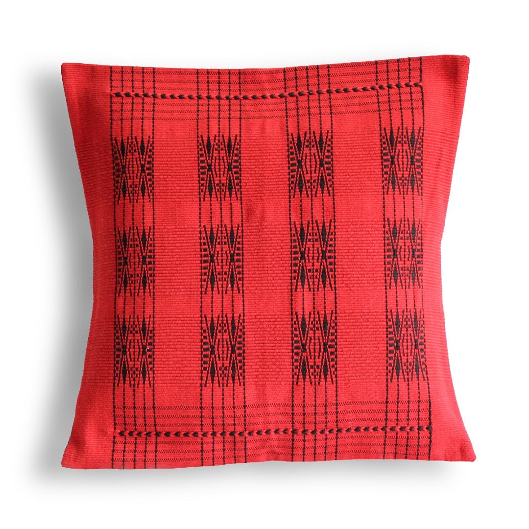 Handwoven Cotton Pamo Red And Black Tribal Cushion Cover – Covers & Inserts on Brown Living™. SKU: UD00000104. Img 1.