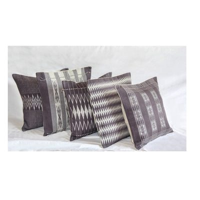 Handwoven Cotton Patkai Grey & White Tribal Cushion Cover – Covers & Inserts on Brown Living™. SKU: UD00000099. Img 3.