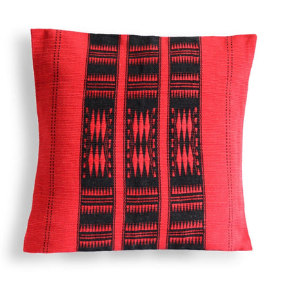Handwoven Cotton Shilloi Red And Black Tribal Cushion Cover – Covers & Inserts on Brown Living™. SKU: UD00000106. Img 1.