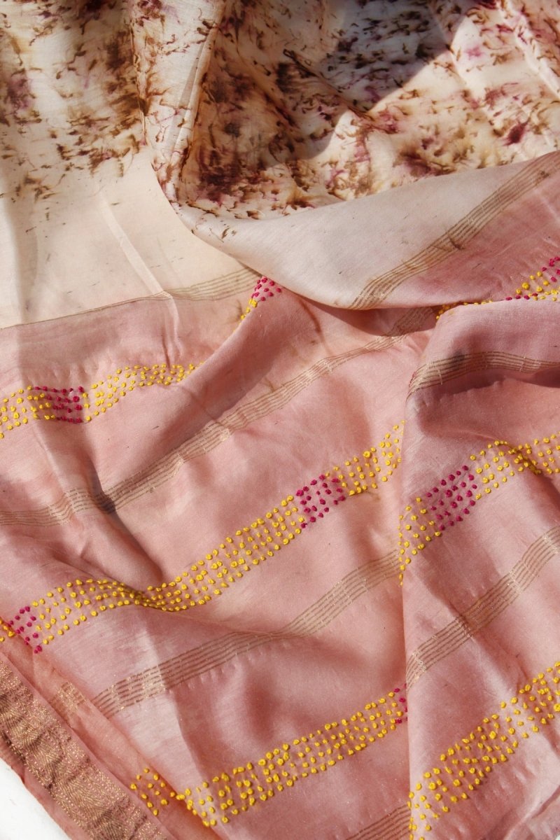 Handwoven Krishna Maheshwari Saree - Imprinted With Marigold & Rose | Verified Sustainable by Brown Living™