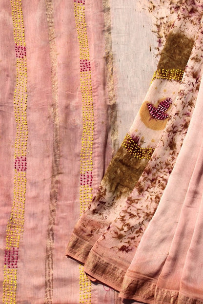 Handwoven Krishna Maheshwari Saree - Imprinted With Marigold & Rose | Verified Sustainable by Brown Living™