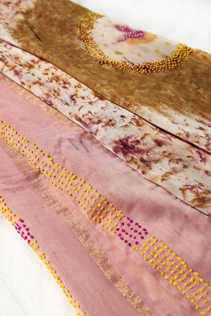 Handwoven Krishna Maheshwari Saree - Imprinted With Marigold & Rose | Verified Sustainable by Brown Living™