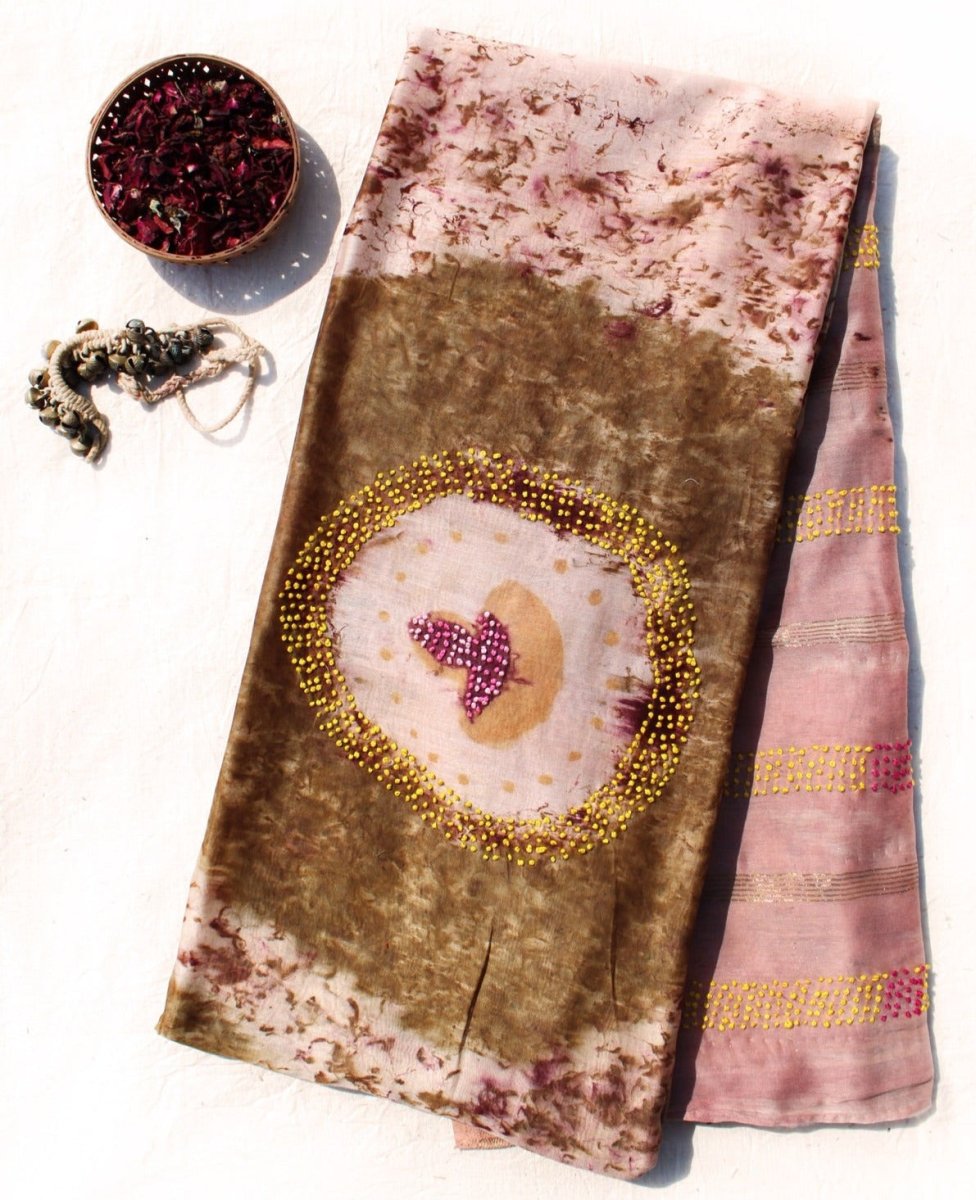 Handwoven Krishna Maheshwari Saree - Imprinted With Marigold & Rose | Verified Sustainable by Brown Living™