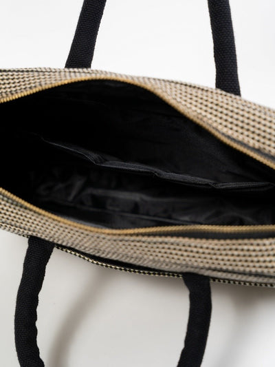 Handwoven Laptop Briefcase | Vindu Artisan Work Bag – Laptop Sleeve on Brown Living™. SKU: S25VINDLPBRC224-BLK. Img 5.