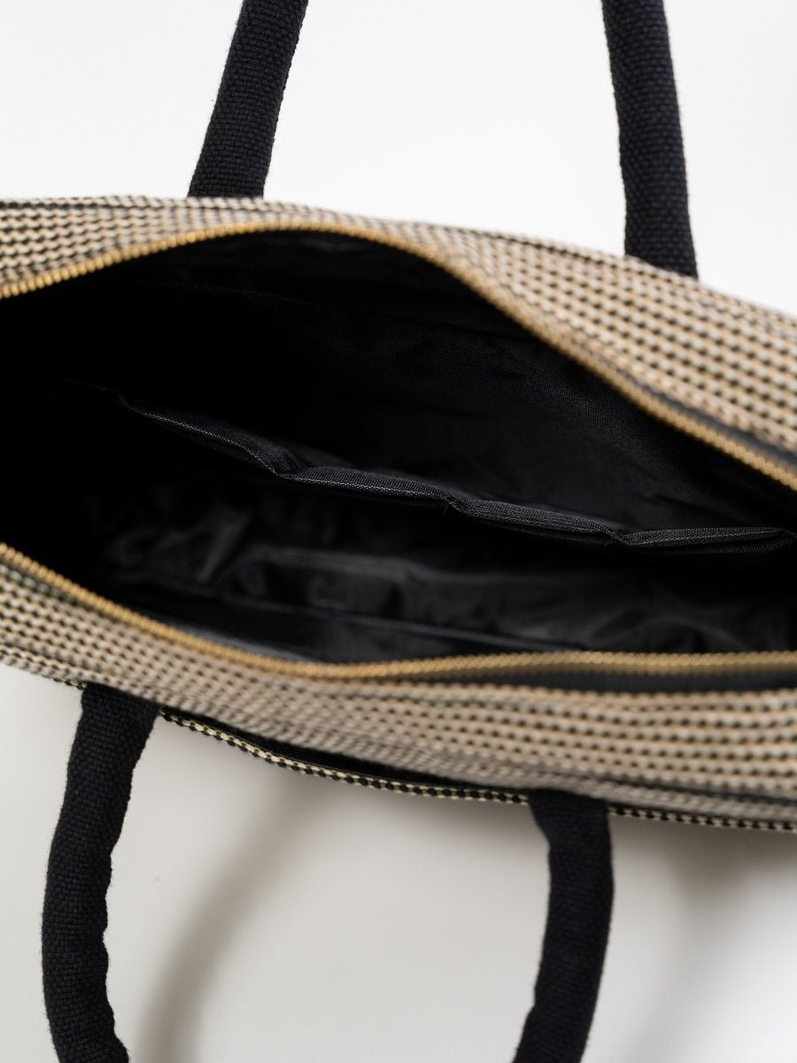 Handwoven Laptop Briefcase | Vindu Artisan Work Bag – Laptop Sleeve on Brown Living™. SKU: S25VINDLPBRC224-BLK. Img 5.