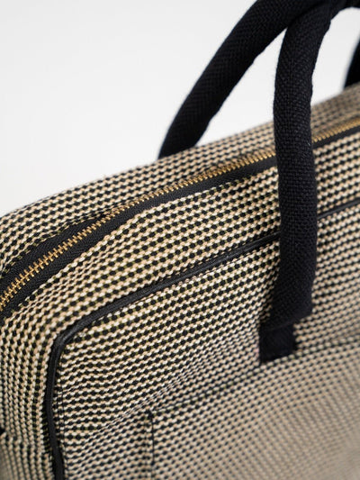 Handwoven Laptop Briefcase | Vindu Artisan Work Bag – Laptop Sleeve on Brown Living™. SKU: S25VINDLPBRC224-BLK. Img 4.