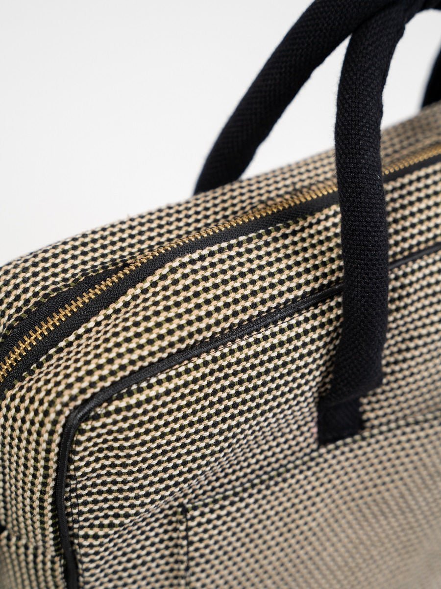 Handwoven Laptop Briefcase | Vindu Artisan Work Bag – Laptop Sleeve on Brown Living™. SKU: S25VINDLPBRC224-BLK. Img 4.