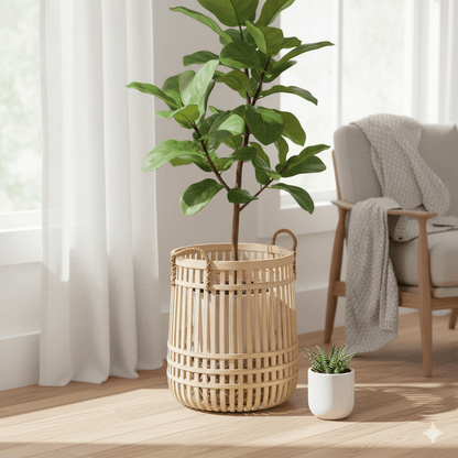 Handwoven Multipurpose Quito White Wash –Storage Basket – Pots & Planters on Brown Living™. SKU: QuitoBasketWhiteWashLarge. Img 1.