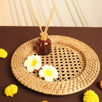 Handwoven Natural Rattan Web Round Tray – Trays & Platters on Brown Living™. SKU: 701R. Img 2.