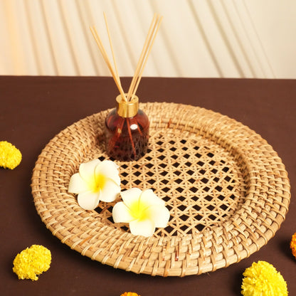 Handwoven Natural Rattan Web Round Tray – Trays & Platters on Brown Living™. SKU: 701R. Img 2.
