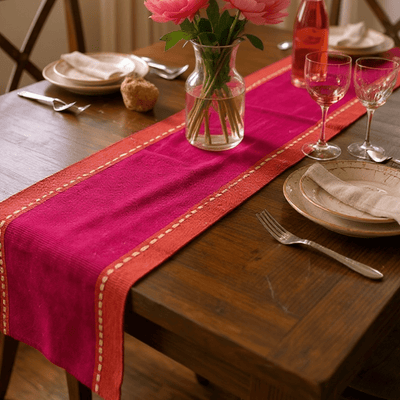 Handwoven Table Runner for Dining Table – 5 & 6 Feet – Table Linens on Brown Living™. SKU: PINKHANDW5FEET. Img 2.