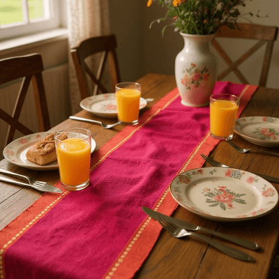Handwoven Table Runner for Dining Table – 5 & 6 Feet – Table Linens on Brown Living™. SKU: PINKHANDW5FEET. Img 4.