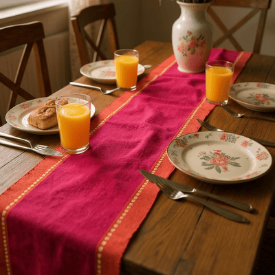Handwoven Table Runner for Dining Table – 5 & 6 Feet – Table Linens on Brown Living™. SKU: PINKHANDW5FEET. Img 3.