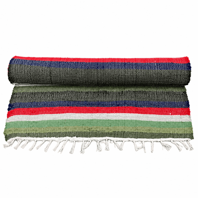 Handwoven Upcycled Textile Dari | Sustainable Floor Mat & Rug – Play Mats on Brown Living™. SKU: DARIGREEN. Img 1.