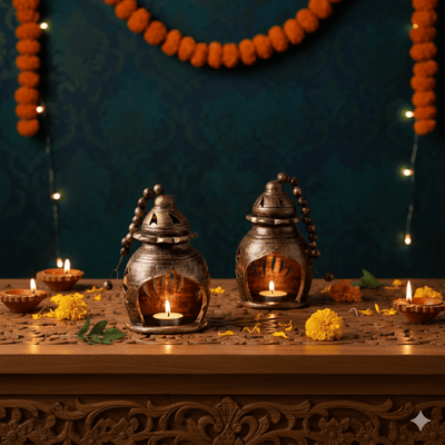 Hanging Nest Set – Artistic Diya Holder Set – Home Decor on Brown Living™. SKU: D14. Img 2.