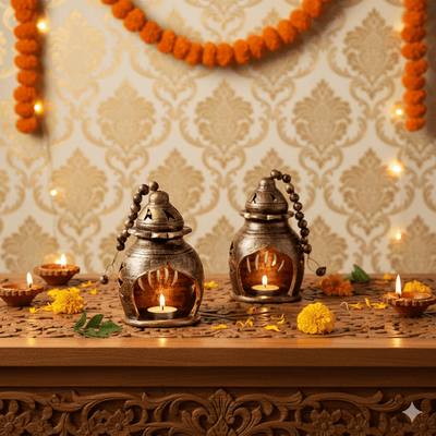 Hanging Nest Set – Artistic Diya Holder Set – Home Decor on Brown Living™. SKU: D14. Img 4.