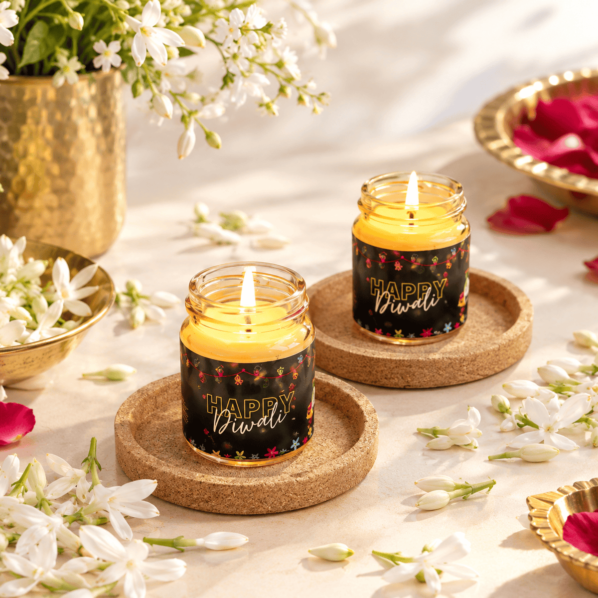 Happy Diwali Mini Jars Set of 2 | Aroma Scented Candles – Candles & Fragrances on Brown Living™. SKU: SSAS-469LAVR. Img 1.