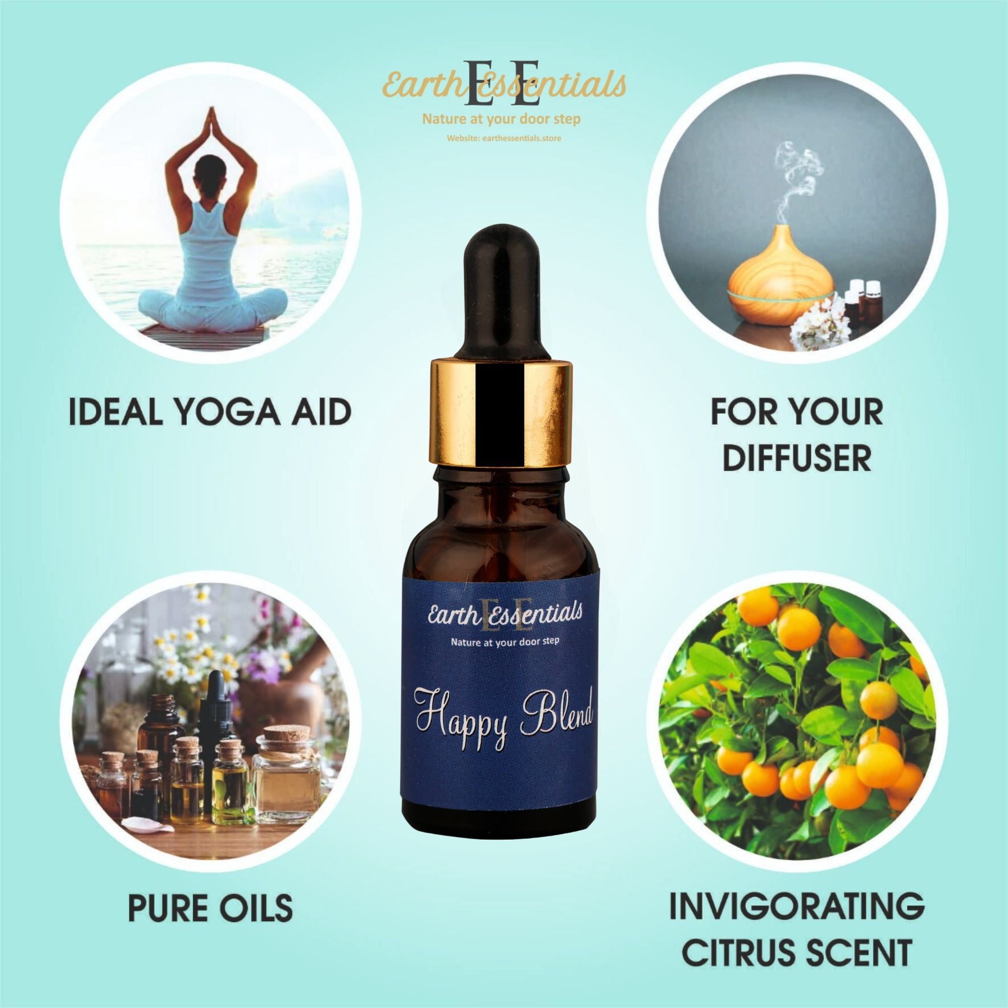 Happy Oils Blend – Uplifting & Calming Aromatherapy Essential Oil – Essential Oils on Brown Living™. SKU: EssentialOil-HappyBlend. Img 3.