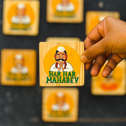 Har Har Mahadev Handpainted Wooden Fridge Magnet | Verified Sustainable by Brown Living™